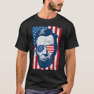 Abe Lincoln Beard Sunglasses & American Flag 4th O T-Shirt