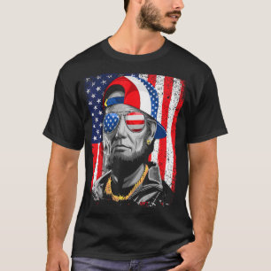 Abe Lincoln Beard Sunglasses American Flag 4th Of T-Shirt