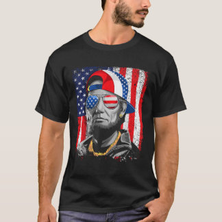 Abe Lincoln Beard Sunglasses American Flag 4th Of  T-Shirt