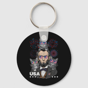 Abe Lincoln Cat Lover Funny 4th Of July Independen Key Ring