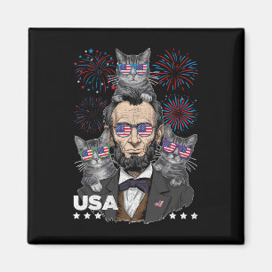 Abe Lincoln Cat Lover Funny 4th Of July Independen Magnet