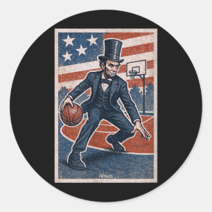Abe Lincoln Dribbling - Aamerican Basball Player Classic Round Sticker