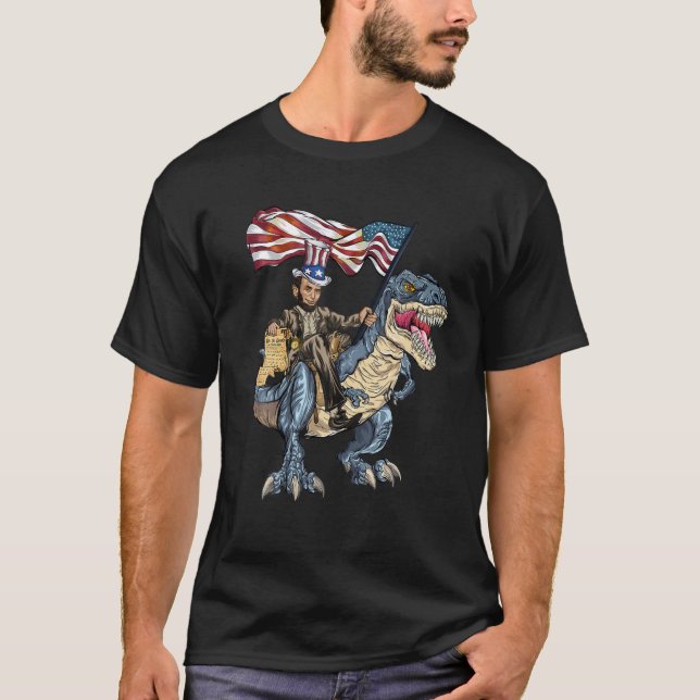 Abe Lincoln Murica T Rex  Funny 4Th Of July USA T-Shirt (Front)