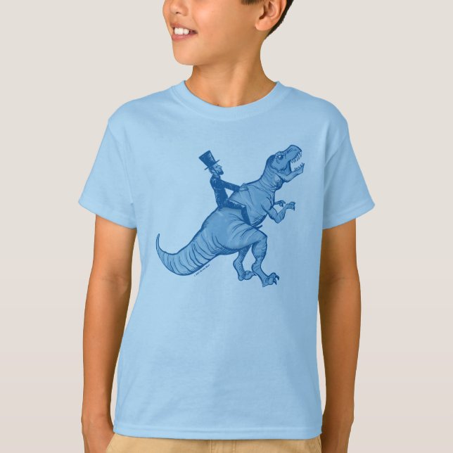 Abe Lincoln Riding A T-Rex Kids T-Shirt (Front)