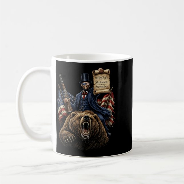 Abe Lincoln Riding Bear With Declaration Funny Coffee Mug (Left)