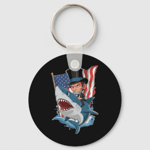 Abe Lincoln Riding Shark Awesome Fourth Of July Gr Key Ring