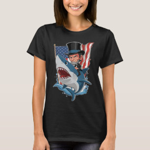 Abe Lincoln Riding Shark Awesome Fourth Of July Gr T-Shirt