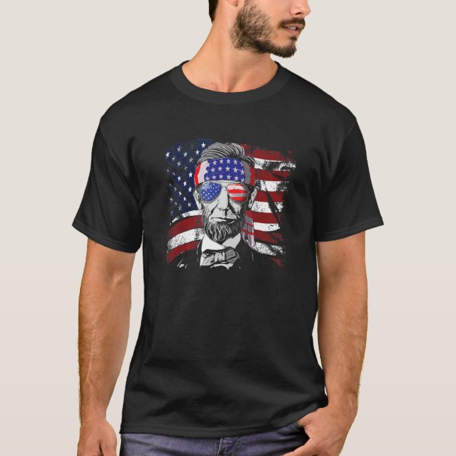Abe Lincoln Sunglasses With American Flag  4th Of  T-Shirt (Front)