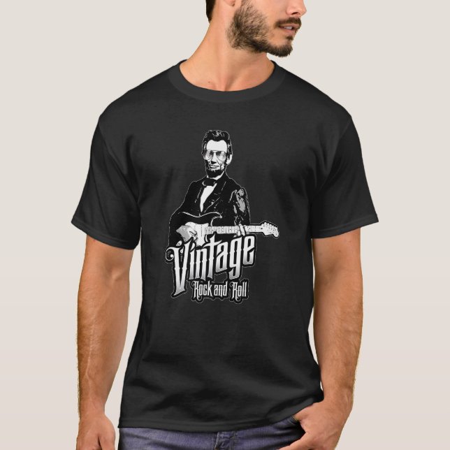 Abe Lincoln Vintage Rock And Roll Guitar Music T-Shirt (Front)