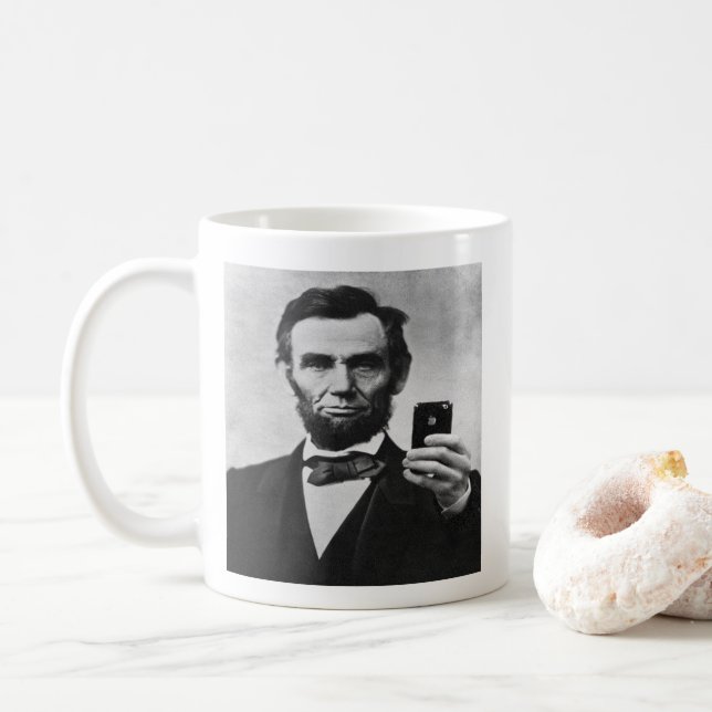 Abe Lincoln with Cell Phone Coffee Mug (With Donut)