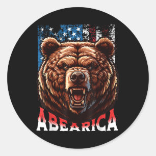 Abearica 4th Of July Grizzly Bear Patriotic Fourth Classic Round Sticker