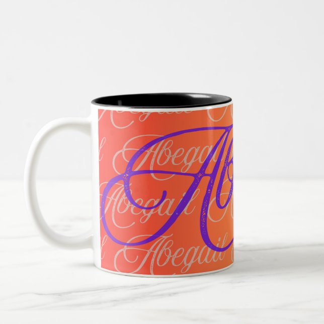 Abegail Repeating Name Pattern  Two-Tone Coffee Mug (Left)