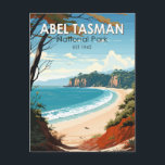 Abel Tasman National Park New Zealand Travel Retro Postcard<br><div class="desc">Abel Tasman vector artwork design. It’s known for the Abel Tasman Coast Track,  a long trail winding over beaches and across ridges between Marahau in the south and Wainui in the north.</div>