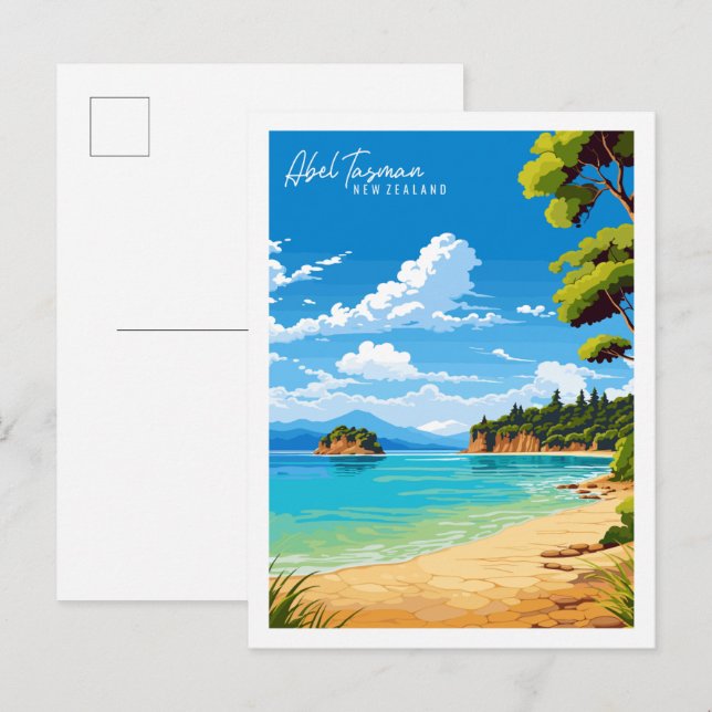 Abel Tasman New Zealand travel illustration Postcard (Front/Back)