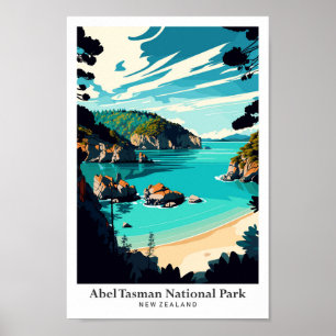 Abel Tasman New Zealand Vintage Travel Portrait Poster