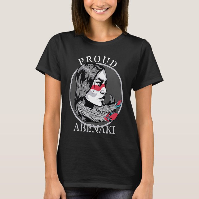 Abenaki American Indian Tribe Warrior Girl Feather T-Shirt (Front)