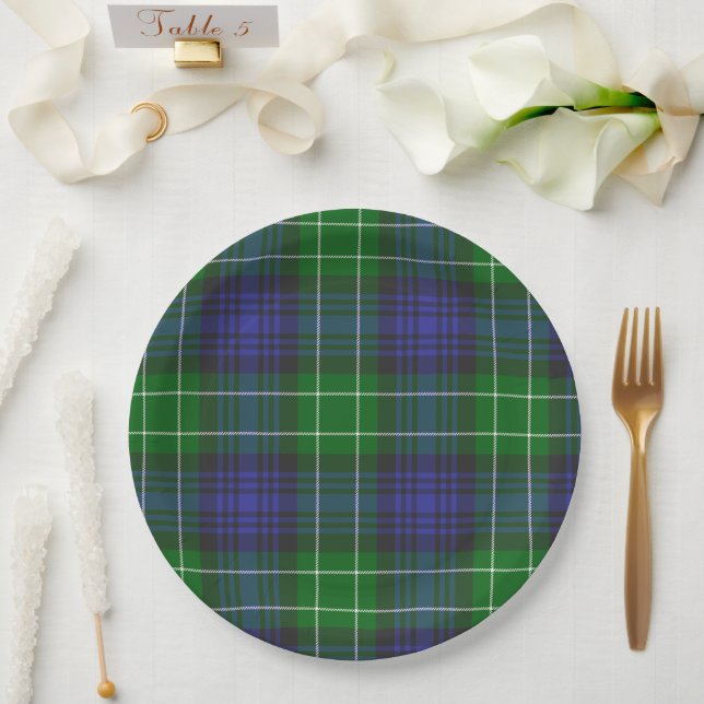 Abercrombie Blue Green Tartan Plaid Scottish Paper Plate (Wedding)