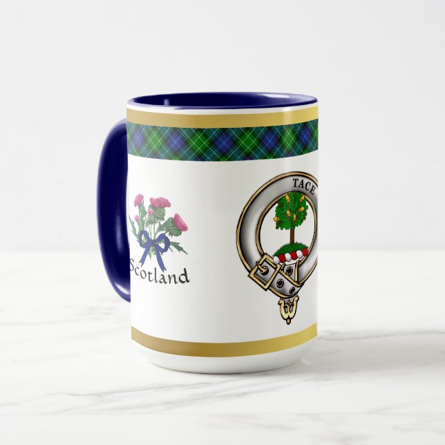 Abercrombie Clan Badge Tartan & Motto Mug (Front Left)