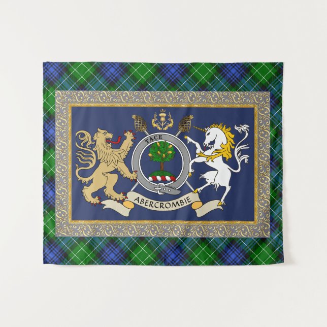 Abercrombie Clan Badge & Tartan Personalised Tapestry (Front (Horizontal))