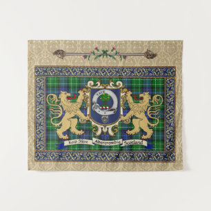 Abercrombie Clan Badge & Tartan w/Lions  Tapestry