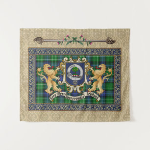 Abercrombie Clan Badge & Tartan w/Lions  Tapestry