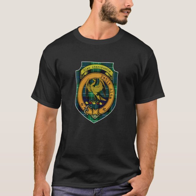 Abercrombie Clan Scottish Crest and Tartan T-Shirt (Front)