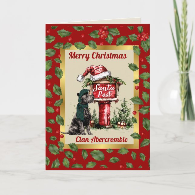 Abercrombie Scottie Dog & Crest Personalised Xmas Card (Front)