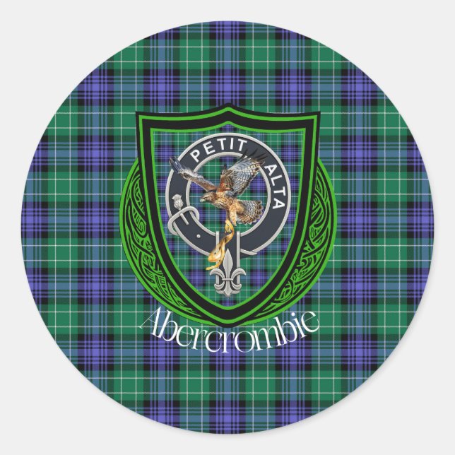 Abercrombie Scottish Clan Tartan & Crest Classic Round Sticker (Front)