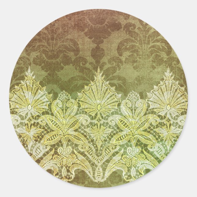 ABERDEEN HEIRLOOM, LACE & DAMASK: GOLD RUSH CLASSIC ROUND STICKER (Front)
