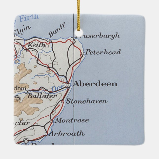 Aberdeen Scotland Vintage Map Ceramic Ornament (Back)
