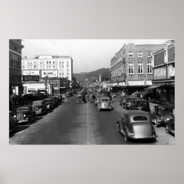 Aberdeen, WA - View of Wishkan Street Downtown Poster (Front)