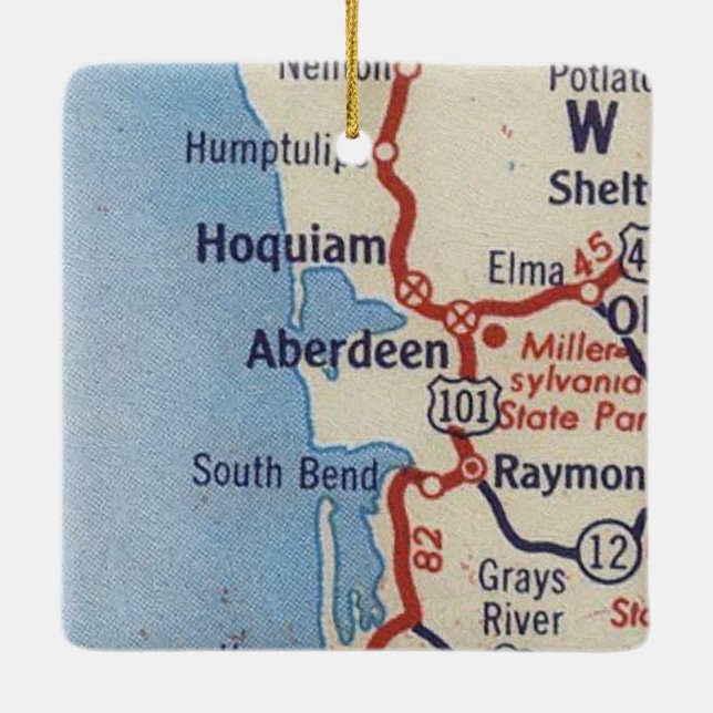 Aberdeen WA Vintage Map Ceramic Ornament (Back)