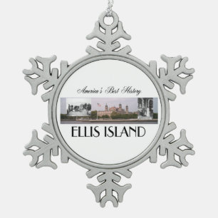 ABH Ellis Island Snowflake Pewter Christmas Ornament