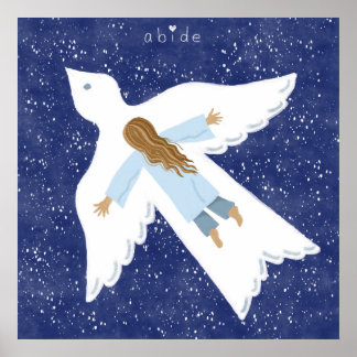 "Abide" girl and flying bird against night sky Poster