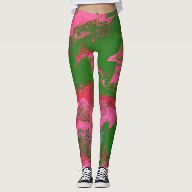 Abigail 2 Crazy Pink Green Abstract Leggings (Front)