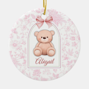 Abigail   Custom Pink Teddy Bear Nursery Design  Ceramic Ornament