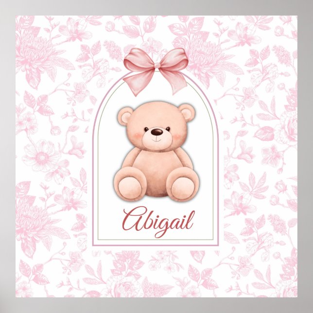 Abigail | Custom Pink Teddy Bear Nursery Design  Poster (Front)