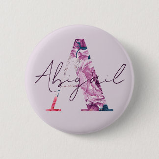 Abigail Name Purple Script Vintage Pink Floral 6 Cm Round Badge