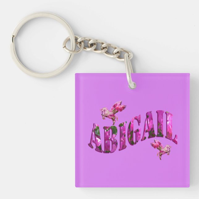 Abigail Name With Unicorns, Key Ring (Front)