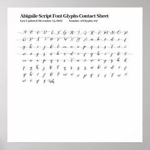 Abigaile Script Font Glyphs Contact Sheet Poster