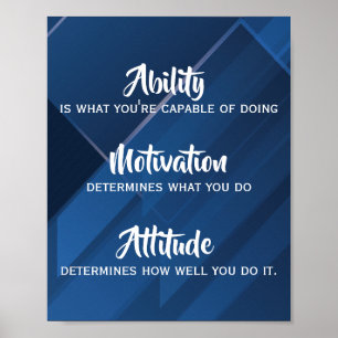 Ability, Motivation, Attitude Quote, Blue Abstract Poster