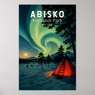 Abisko National Park Northern Lights Illustration Poster