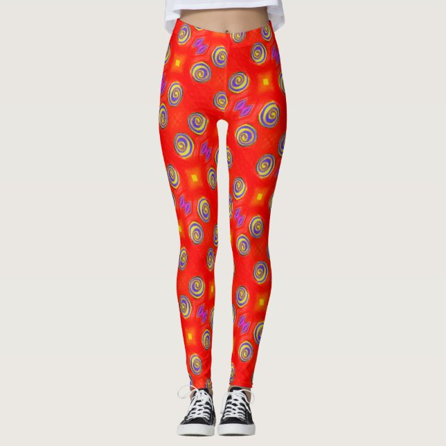 ABL - 130 - Red and Colour Swirls - Leggings (Front)