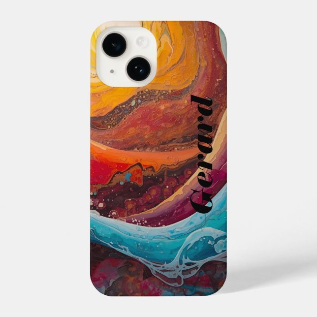 Ablaze Currents – Dynamic Sunset Water Art Print iPhone Case (Back)