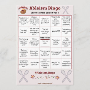 Ableism Bingo Card Chronic Illness Edition Vol. 1