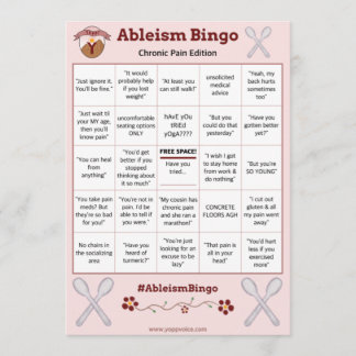 Ableism Bingo Card Chronic Pain Edition