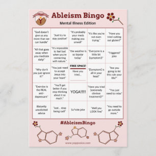 Ableism Bingo Card Mental Illness Edition