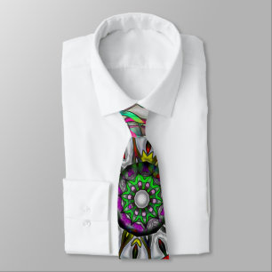 Abnormal red green colourful kaleidoscope mandala tie