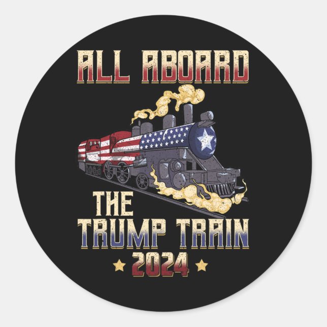 Aboard The Trump Train 2024 American Flag 1  Classic Round Sticker (Front)