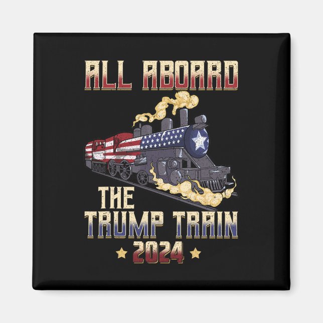 Aboard The Trump Train 2024 American Flag 1  Magnet (Front)
